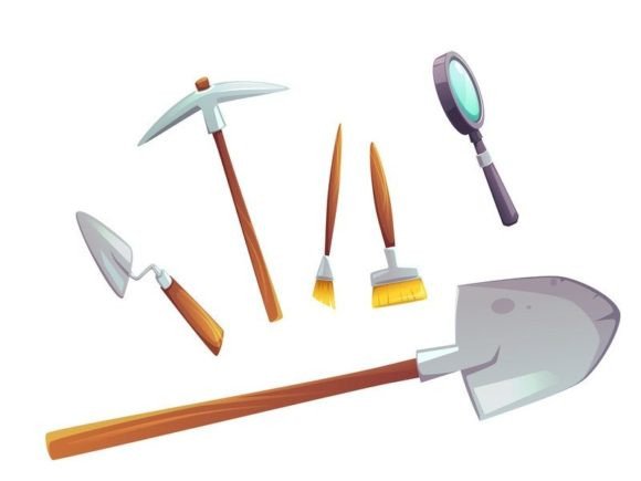 Excavation Tools Set of Cartoon Vector Illustrations